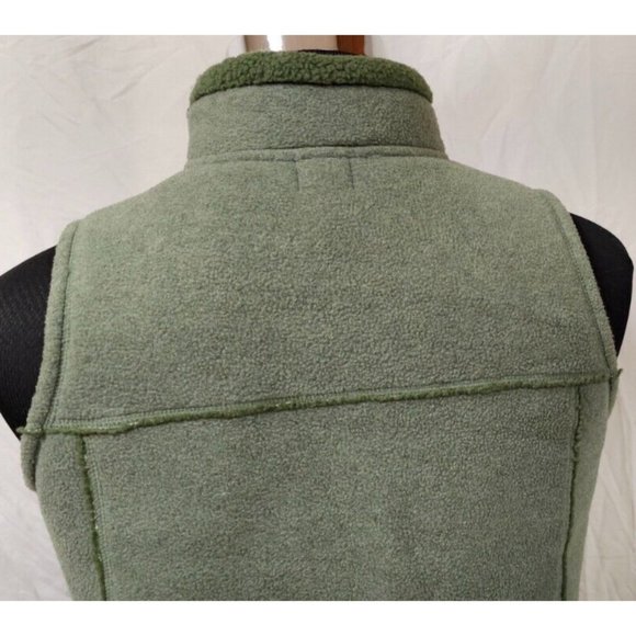 Frost Medium Green Full Zip Distressed Thick Sherpa Lined High Neck Fleece Vest - Picture 10 of 12